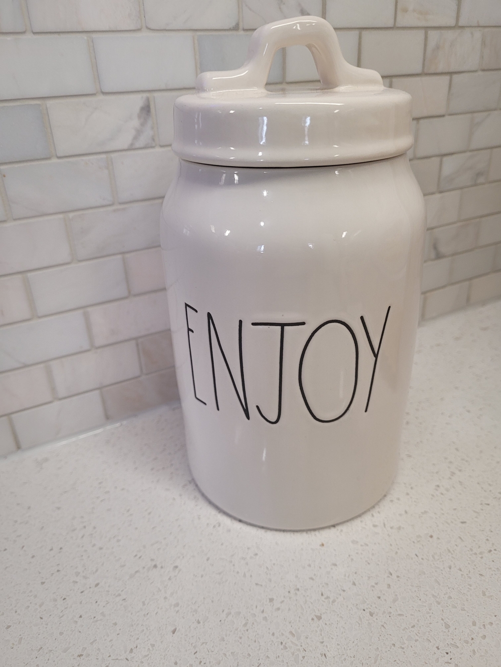Rae Dunn Enjoy Ceramic Kitchen Canister - White